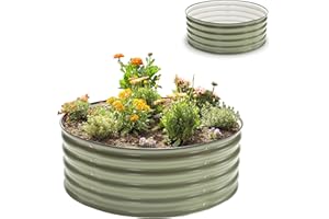 Epic Gardening 5-in-1 Modular Galvanized Raised Garden Bed Kit, 15" Tall Metal Planter Box, Durable Aluzinc Steel Raised Garden Bed Outdoor for Vegetables, Herbs, Flowers & Fruits - Round - Mist Green