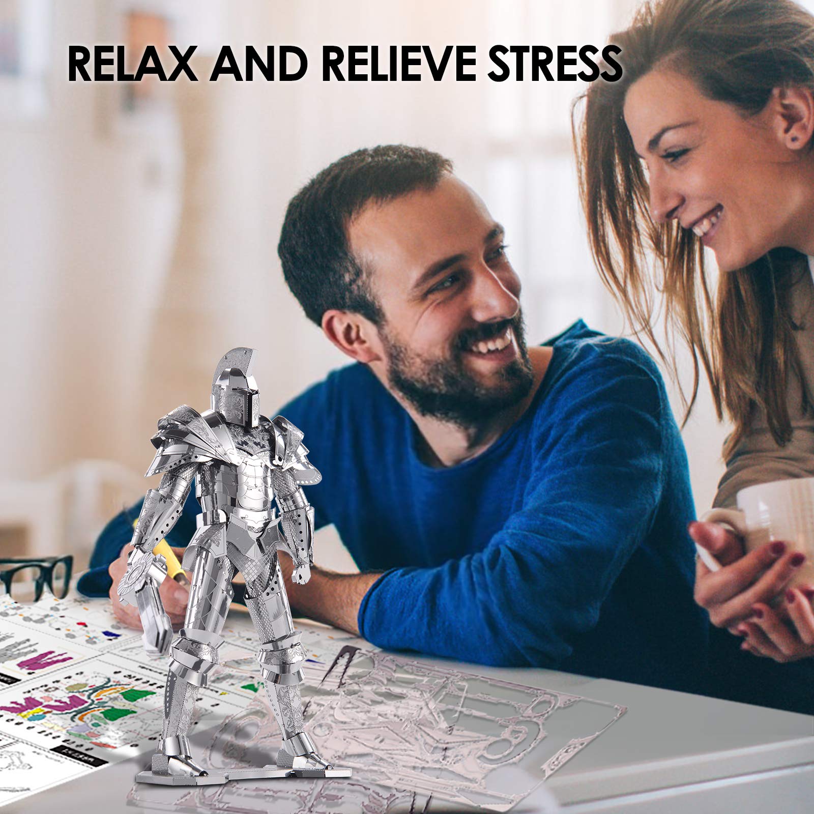 Piececool 3D Metal Puzzles for Adults DIY Mecha Model Kits Building Blocks, Black Knight 3D Figure Model kit Brain Teaser Puzzle Hobbies for Men, Great Birthday Gifts -125 Pcs