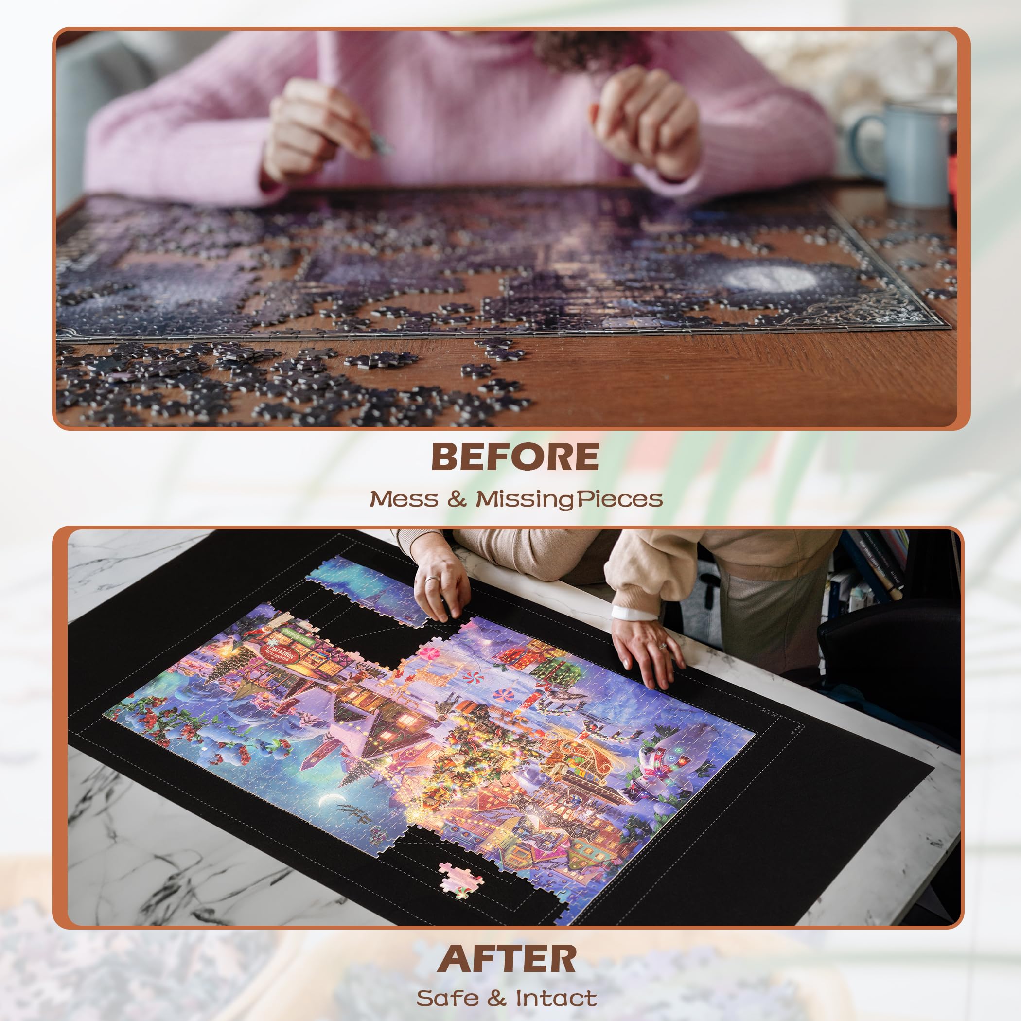 Lavievert 1500 Piece Jigsaw Puzzle Mat Roll Up with Unique Auxiliary Line Design, Portable Puzzle Board for Adults, Non-Slip Puzzle Keeper Storage Saver for Up to 1500 Piece Puzzles