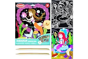 JUNQIU US JUNQIU Scratch Art for Kids, Mermaid Black Rainbow Scratch Art Paper Set-Arts and Crafts Kits & Supplies, Mermaid Toys Gifts for Toddlers Girls Birthday Christmas