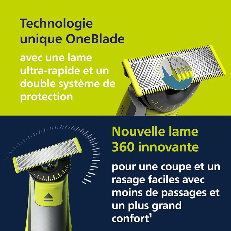 OneBlade 360 Authentique Visage + Corps - Tondeuse à barbe électrique, tondeuse corps et rasoir avec technologie de lame 360, 2 lames 360, 4 sabots barbe de 3 jours, 1 kit Corps, QP2834/31