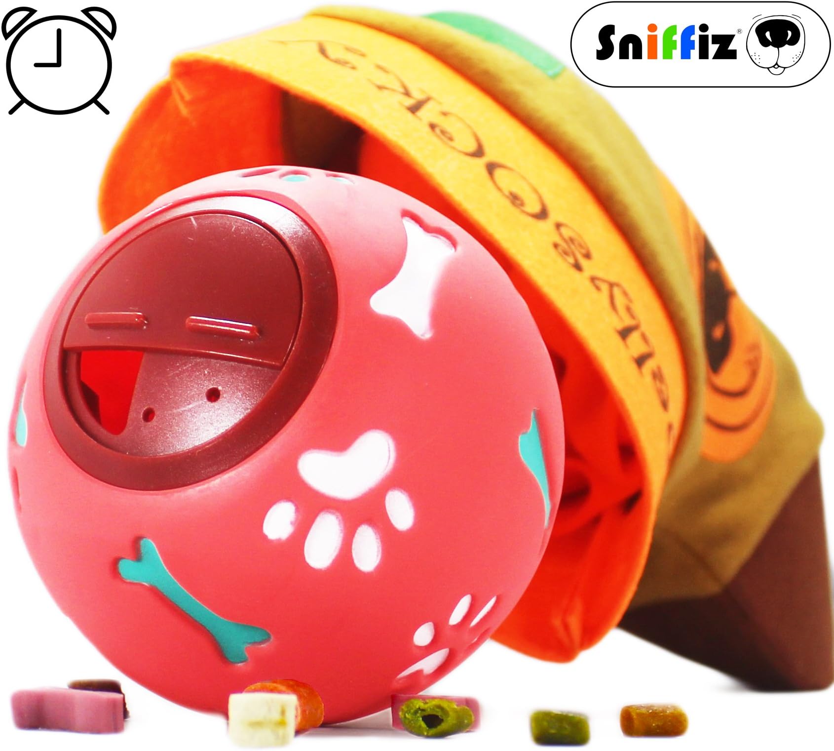 SmellySocky Tricky IQ Treat Dispensing Ball Food Puzzle Game for Stress, Interactive Kibble Slow Feed Brain Teaser Toy for Boredom โ Mental Exercise Stimulating Canine Nosework Activity Kit