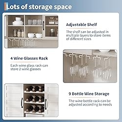 IDEALHOUSE 72" Wine Bar Cabinet with 4 Doors and 2