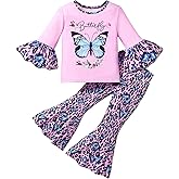 YIowcoo Baby Girl Clothes Fall Outfits 2PCS Toddler Girl Flare Pants Cute Leopard Butterfly Outfits for Girls 2-8Y