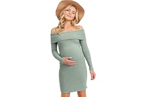 LaClef Women's Off Shoulder Sweater Knit Maternity Dress