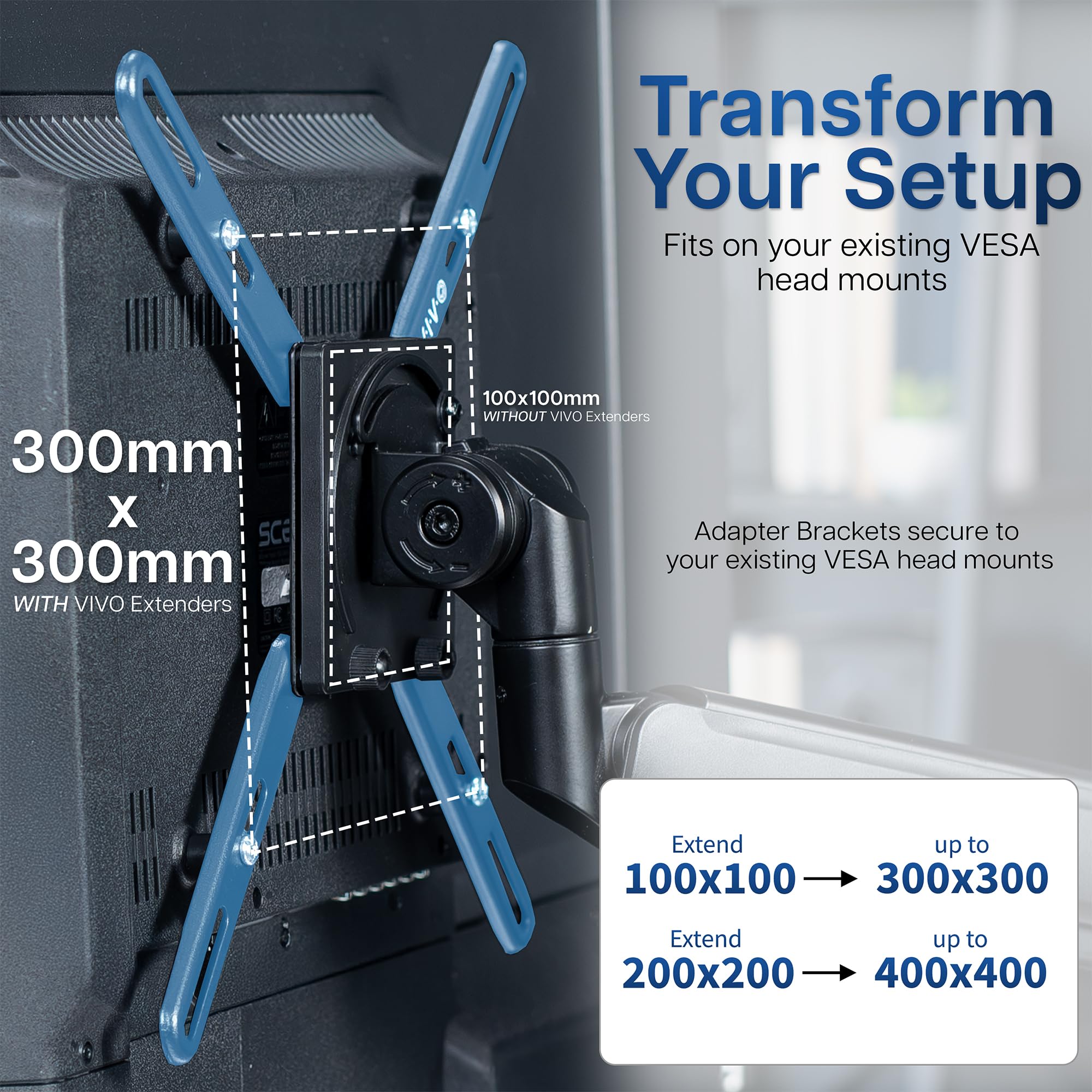 VIVO Steel VESA Extension Mount Adapter Brackets for Screens 32 to 55 inch LCD LED TV, Conversion Plate Kit for VESA up to 400x400mm (MOUNT-AD400B)