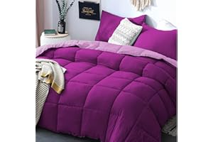 MAYFAIR LINEN Twin Size Down Alternative Comforter - Quilted Microfiber Duvet Insert with Built in Corners for Boys & Girls | Lightweight Reversible Soft, Fluffy Comforter for College Dorm Rooms (Wine/Pink)