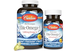 Carlson - Elite Omega-3 Gems, 1600 mg Omega-3 Fatty Acids Including EPA and DHA, Norwegian Fish Oil Supplement, Wild Caught, Sustainably Sourced Fish Oil Capsules, Lemon, 90+30 Softgels