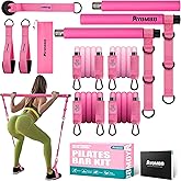 Ayombo Pilates Bar Kit with Resistance Bands, Pilates Workout Equipment for Legs, Hip, Waist, Arm, Squats Exercise Equipment for Home Workouts, Adjustable 3-Section Pilates Bar Kit for Women & Men