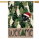 AVOIN colorlife Black Cat Christmas Trees House Flag 28x40 Inch Double Sided Outside, Welcome Winter Holiday Yard Outdoor Flag
