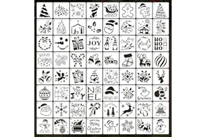 EAGEUS 64Pcs Small Christmas Stencils, 3X3 Inch Reusable Craft Stencil for Painting on Wood, Fabric, Paper, Windows, DIY Christmas Ornaments, Cards, Decorations
