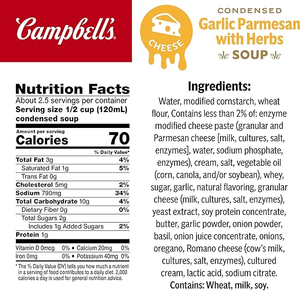 CAMPBELL’S CONDENSED GARLIC PARMESAN CHEESE SOUP WITH HERBS, 10.5 OZ CAN (12 PACK)