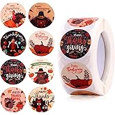 500pcs Thanksgiving Stickers, 1in Happy Turkey Sticker Roll - Cute Turkey Holiday Fall Autumn Label Roll Decoration for Greeting Cards, Envelopes, Scrapbooking, Gift
