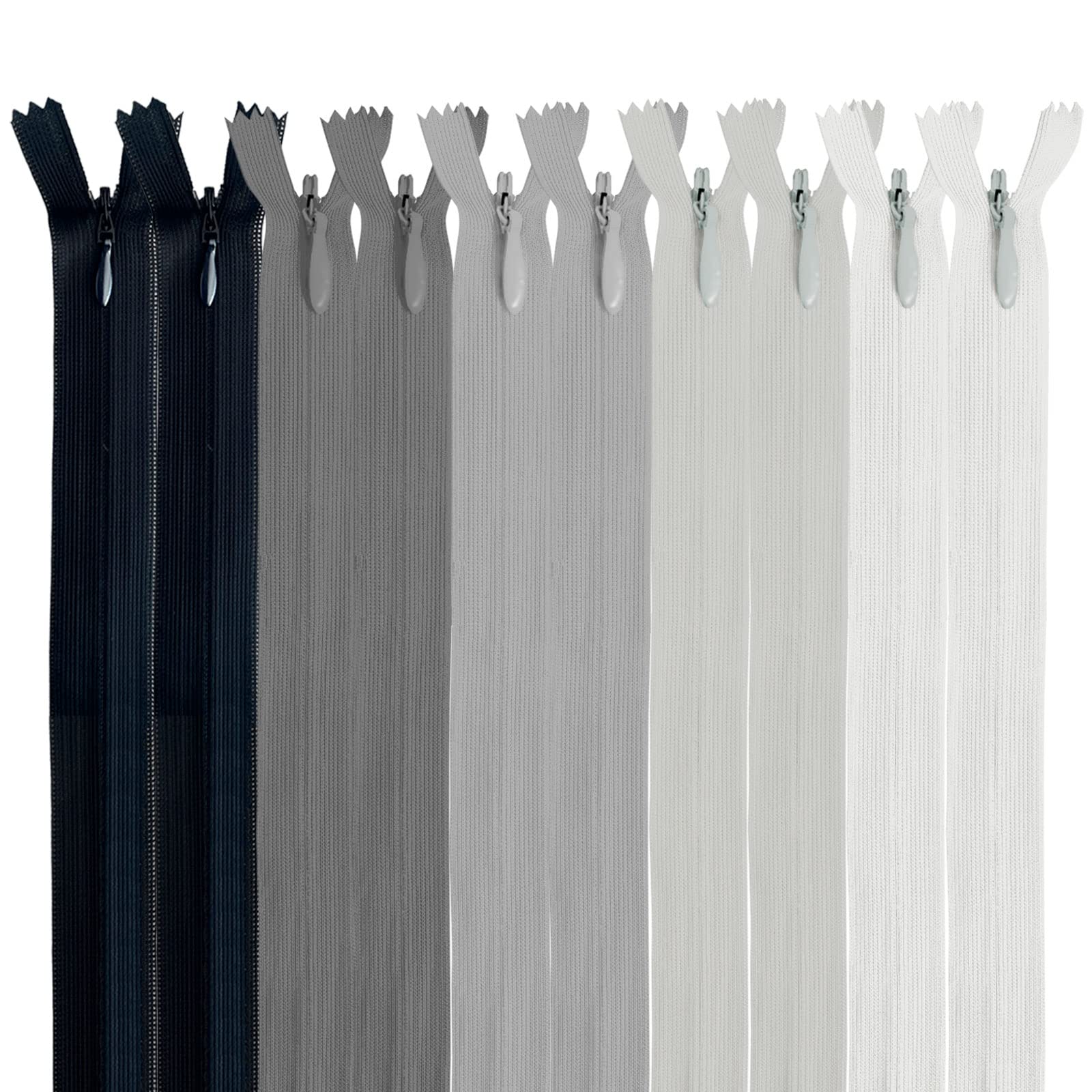 MARARDI [Pack of 10 Invisible Zippers [Grey] Nylon [45 cm] Zippers for Sewing and Crafts for Clothing, Clothing, Sewing Bags, Cotton Fabric with Metal Closure