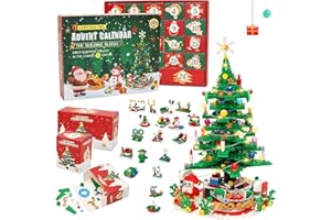 Advent Calendar 2025 Tree Building Set with LED Light, 24 Days Christmas Countdown Calendar Christmas Tree Building Blocks, X