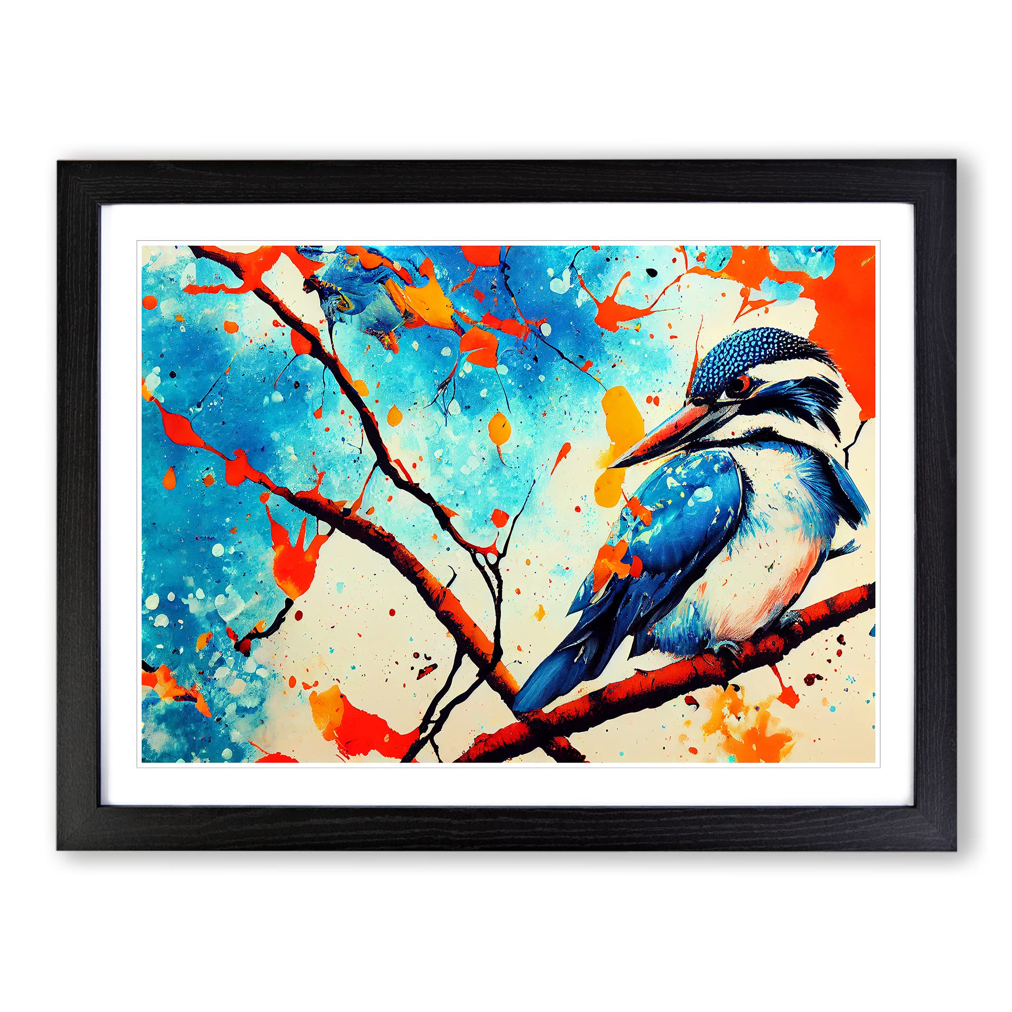 Kingfisher Bird Splashed Vol.5 Abstract Framed Print | A4 Black Framed Wall Art | Ready to Hang | Abstract Fantasy Picture | Living Room Bedroom Lounge Office