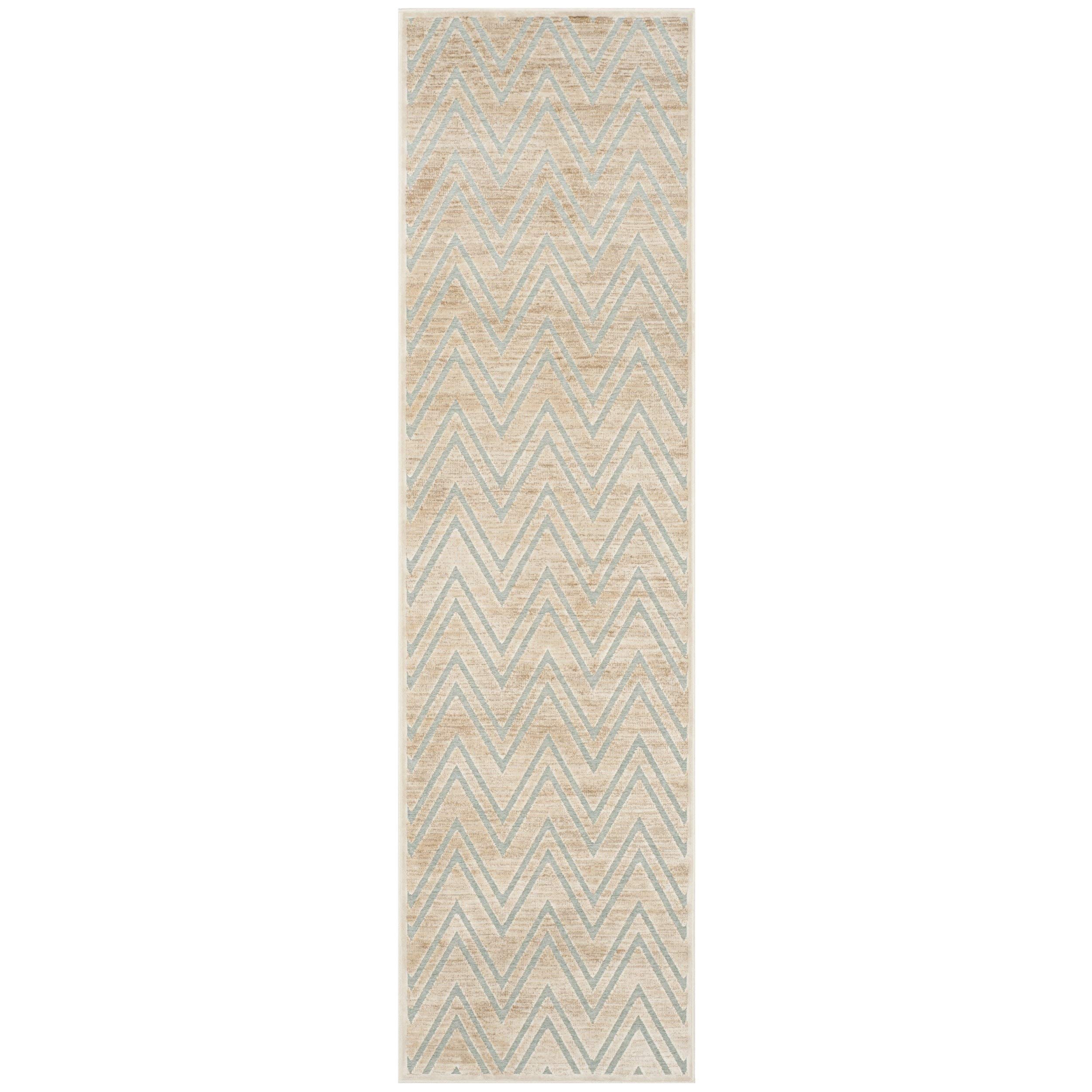 Safavieh Transitional Indoor Woven Runner Area Rug, Paradise Collection, PAR356, in Stone / Aqua, 66 X 244 cm for Living Room, Bedroom or Any Indoor Space