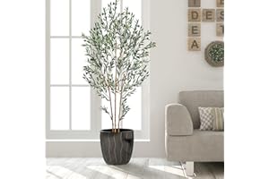 Lynxor Fluffy 7 FT Artificial Olive Tree, Fake Potted Olive Silk Tree with Branches Leaves and Fruits, Indoors Large Faux Artificial Trees for Home Office Living Room Floor Decor 84in