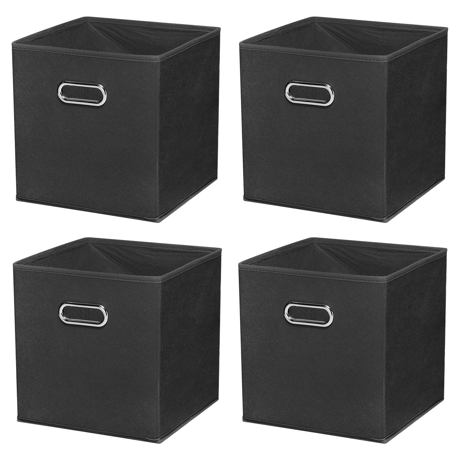PATIKIL Foldable Storage Cube Bins, 4 Pcs Fabric Storage Bins Cube Organizer with Handle for Home Bedroom Shelf Closet Organization, Black (13"x13"x13")