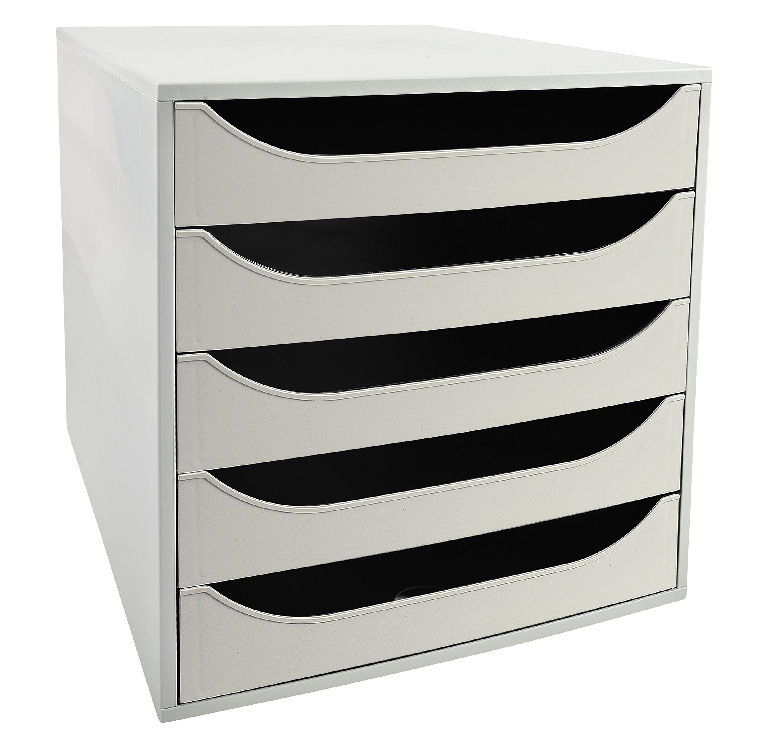 Exacompta - Ref 229606D - Office Ecobox Drawer Set - 5 Drawer Set - 348 x 284 x 290mm in Size, Suitable for Holding A4+ Documents, Safety Stop Feature - Grey