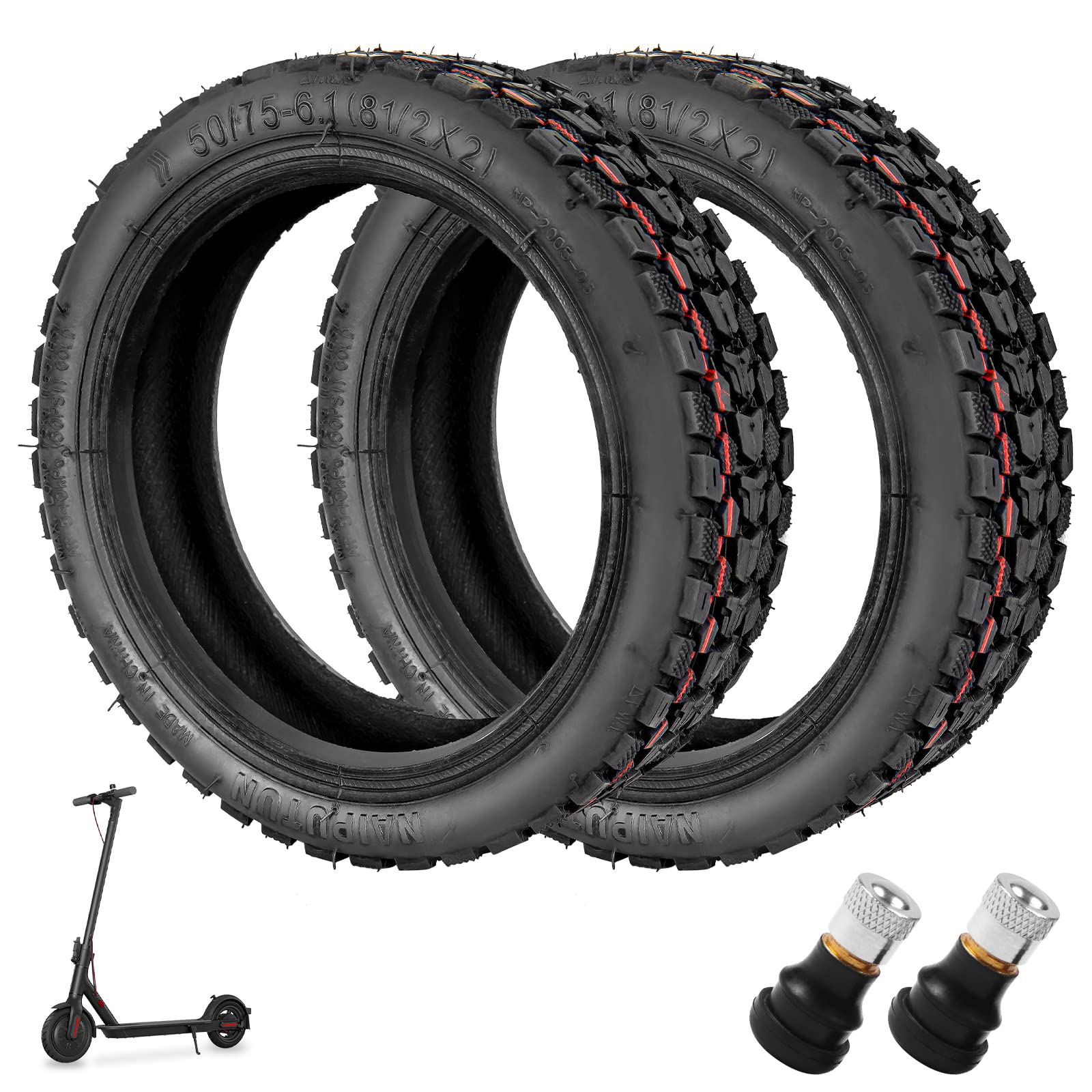 Prodrocam 8.5 Inch Tubeless Tyre for Xiaomi M365 Scooter, 8 1/2 x 2 Replacement Wheel 50/75-6.1 Offroad Tire with Valve for Xiaomi Pro Pro2 1S Lite, Explosion-proof & Anti-slip (Pack of 2)