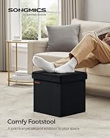 SONGMICS Storage Ottoman Foldable 38x38 cm Velvet Foot Stool 300 kg Ink Black view 2