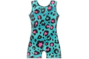 EQSJIU Gymnastics Leotards for Girls Kids Rainbow Mosaic Mermaid Butterfly Stars Leopard Galaxy Tie Dye Cosmos Leopard