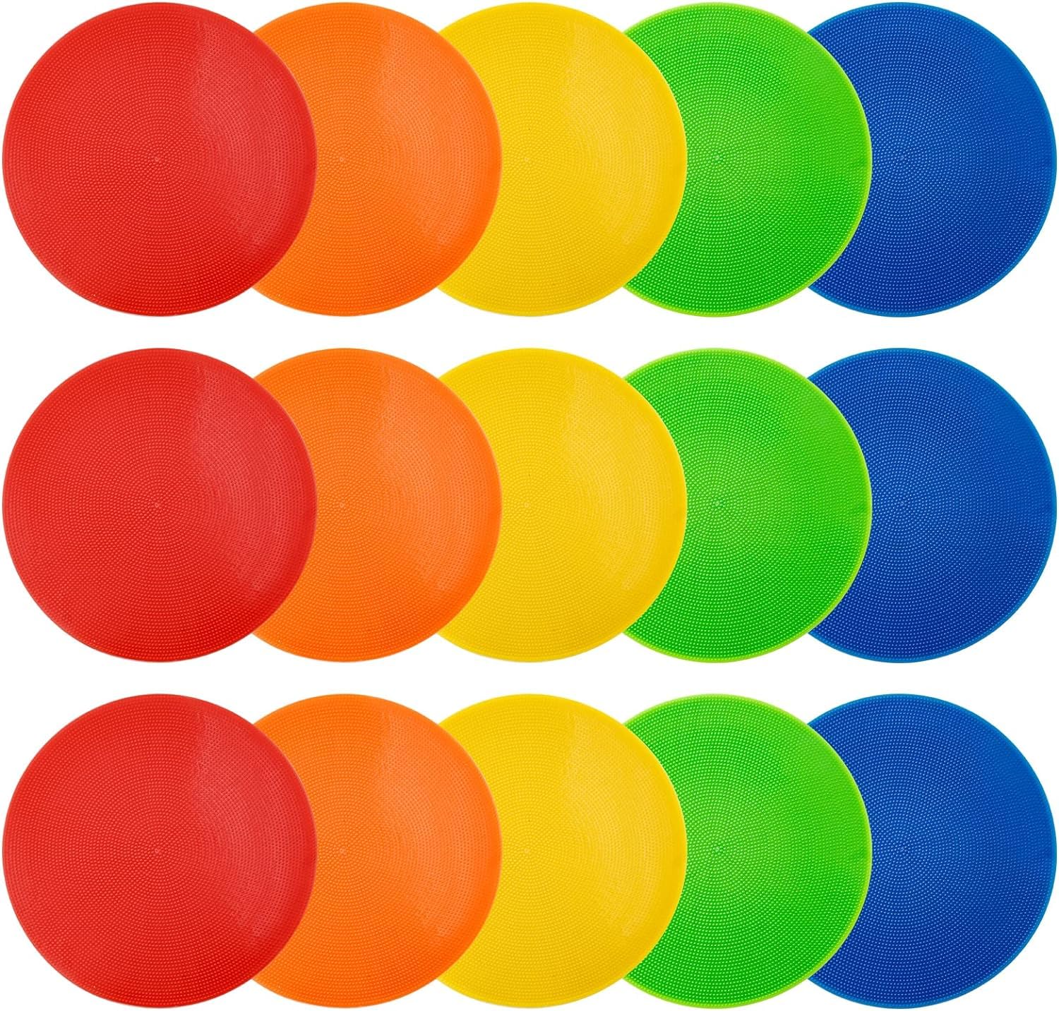 9 Inch Poly Vinyl Spot Markers, Non Slip Rubber Floor Markers Flat Field Cones Poly Dots for Football, Basketball, Dance Practice, Agility Training and Drills (5 Colors,15 Pack)