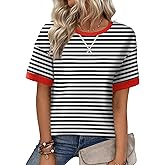 Zeagoo Womens Tops Casual Oversized Short Sleeve Sweatshirt Summer Striped Shirt Crewneck Pullover Loose T Shirts Blouse