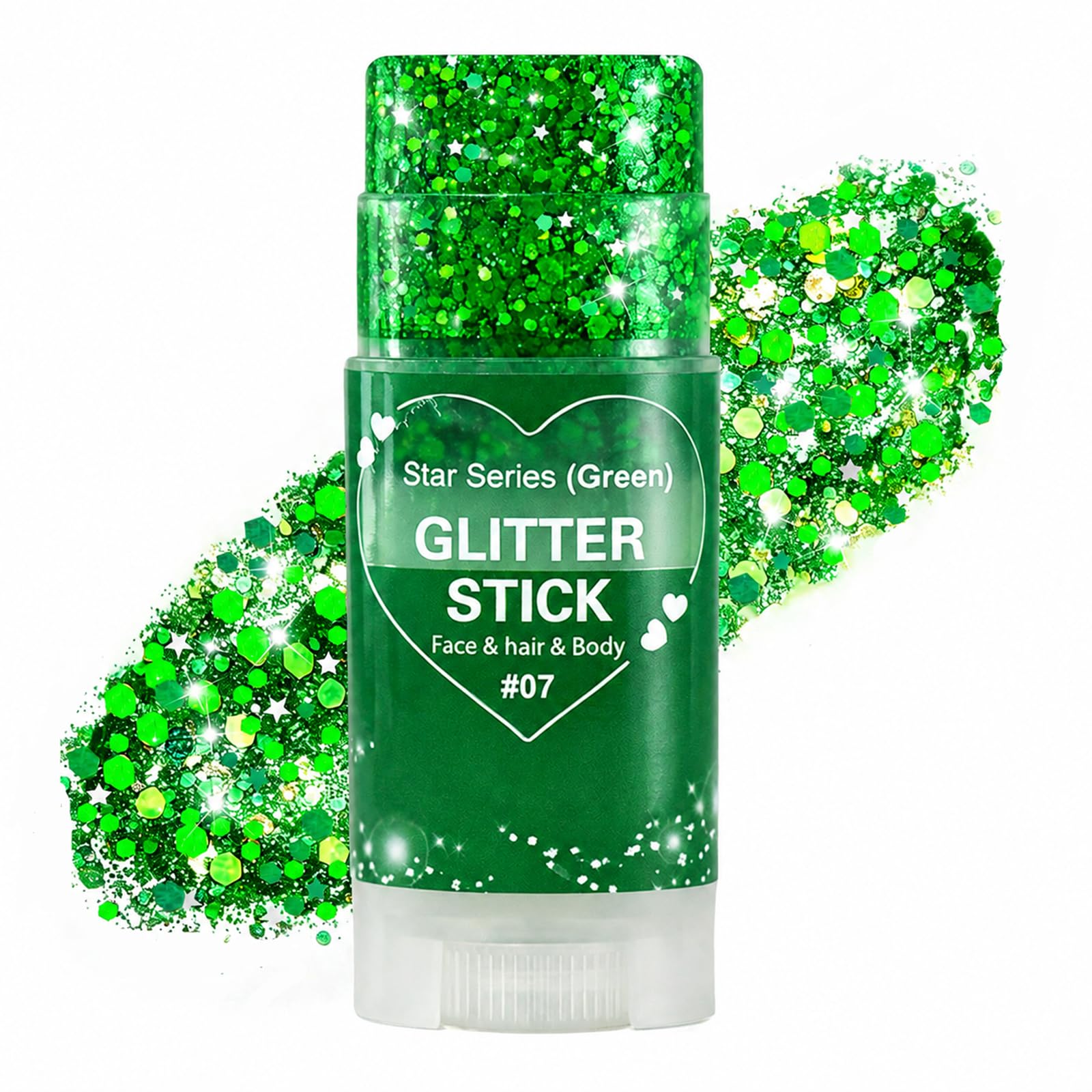 Go Ho Green Face Glitter Stick,Hair and Body Glitter for Women Kids | Waterproof Green Face Paint Chunky Glitter for Rave,Mus