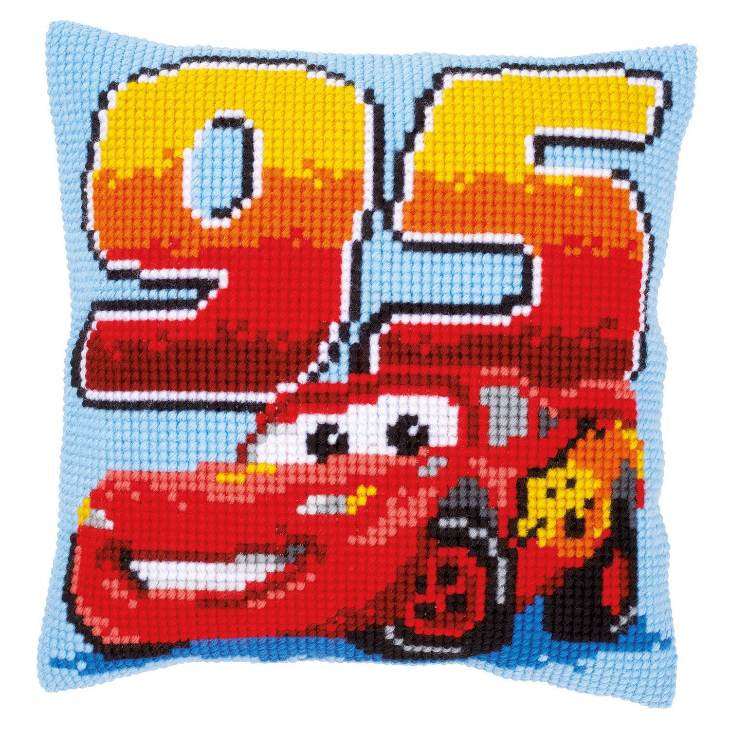 Vervaco Lightning McQueen Cross Stitch Cushion Kit, Multi-Colour