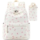 LEDAOU Mini Backpack Set Fashion Bookbags with Purse Wallet Cute Backpack Set for Women Teens School Travel Bag (2pcs+wallet, Bow-Pink)