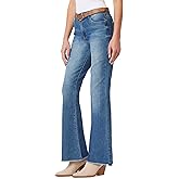 WallFlower Fearless Curvy High-Rise Flared Jeans for Women, Belted Insta Vintage Stretch Juniors Denim