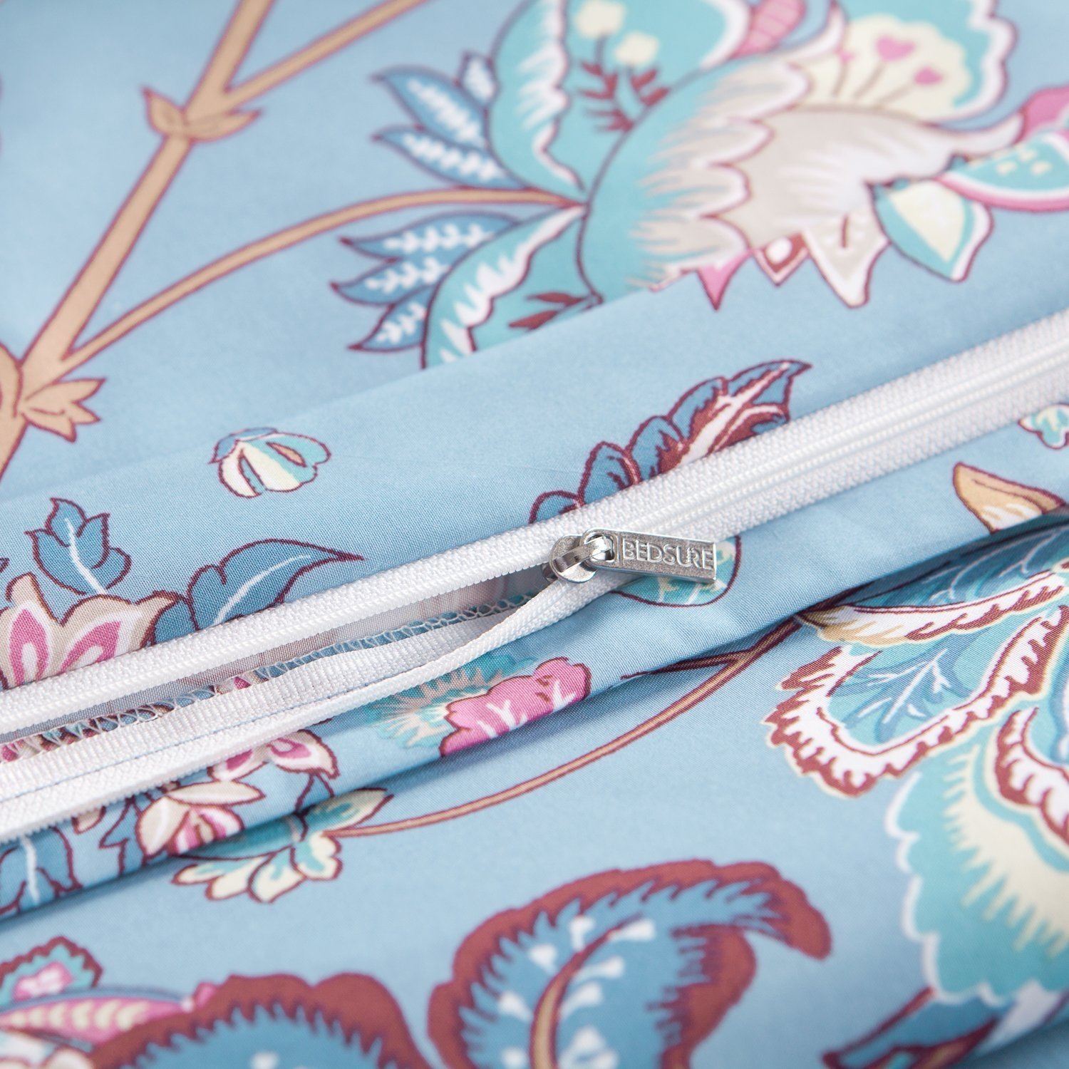 3 Piece Duvet Cover Set with Zipper Closure-Printed Blue Floral Reversible Design,Full/Queen (90\