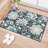 Beeiva Floral Entry Rugs for Inside House,2x3 Non Slip Washable Kitchen Rug Front Door Mat, Ultra Thin Doormat Non-Shedding Throw Carpet for Bedroom Bathroom (Blue,2'x3')