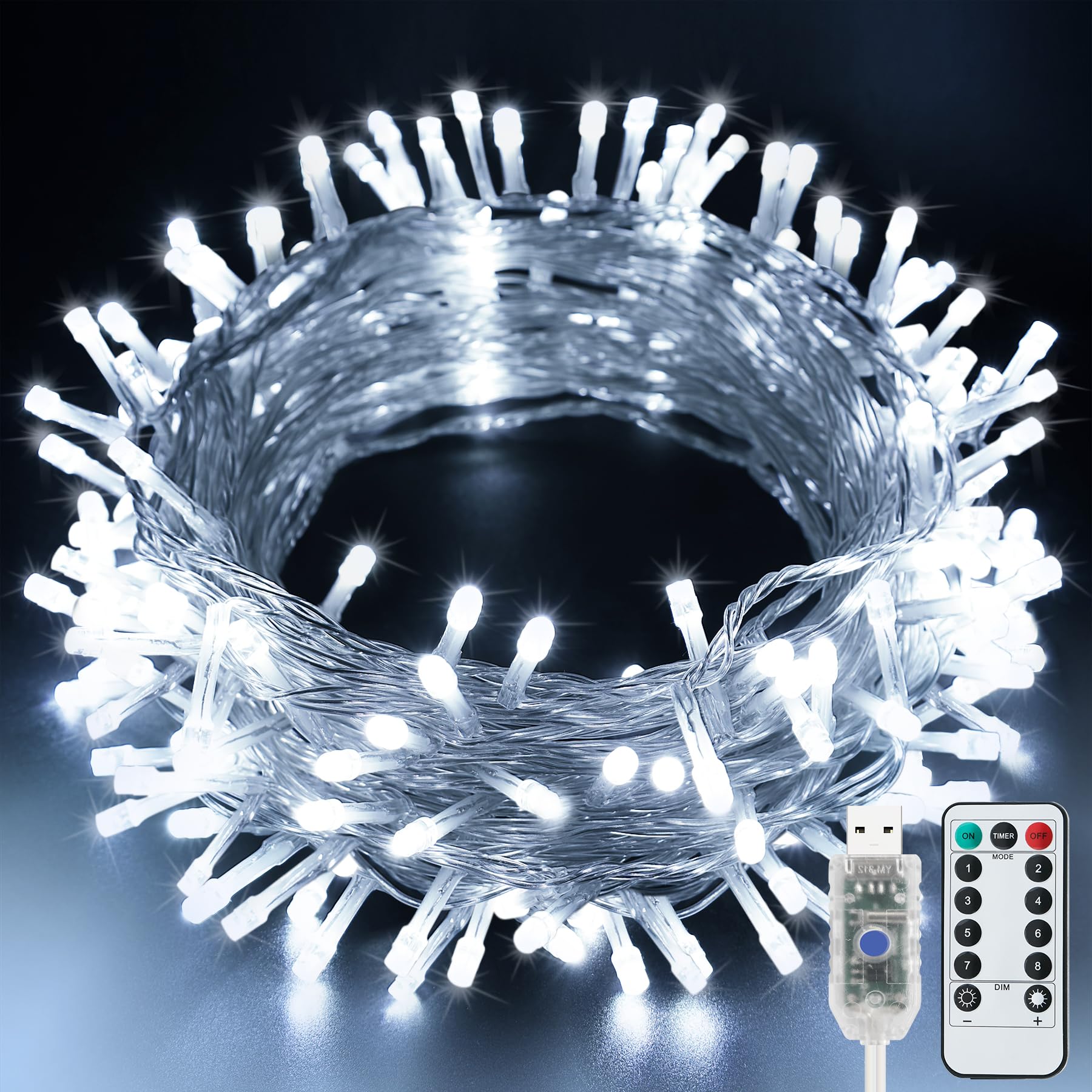 Bollengold Fairy Lights, 12M/120LED USB-Powered String Lights, Copper Wire Light for Indoor Lighting, Bedroom, Wedding Decor, Party, Christmas Tree Decoration(Cool White)