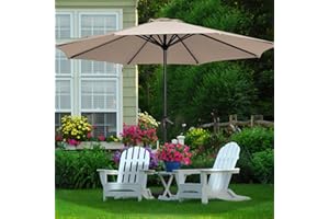 MEWAY 12FT Patio Umbrella Large Outdoor Table Umbrella with Crank Lift System, Market Deck Pool Backyard Garden Sunshade Umbrella 8 Sturdy Ribs UV Protection, Beige