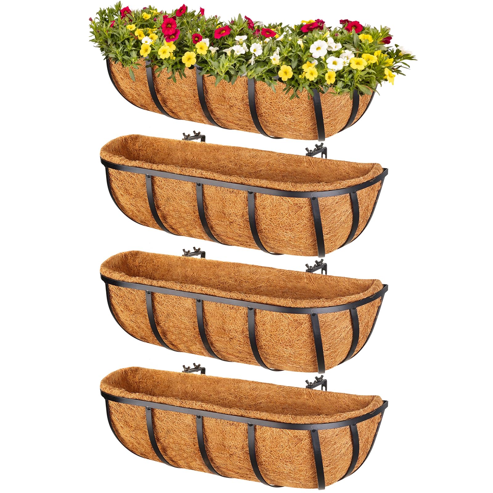 Legigo 4 Pack 16 Inch Window Box Deck Railing Planter with Coconut ...