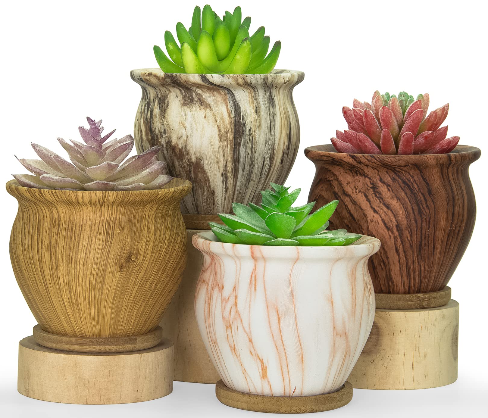 ARTKETTY Succulent Plants Pots, 11.4 CM Ceramic Cactus Plant Pots with Drainage Trays Set of 4, Small Flower Pots for Indoor/Outdoor Plants — image 1