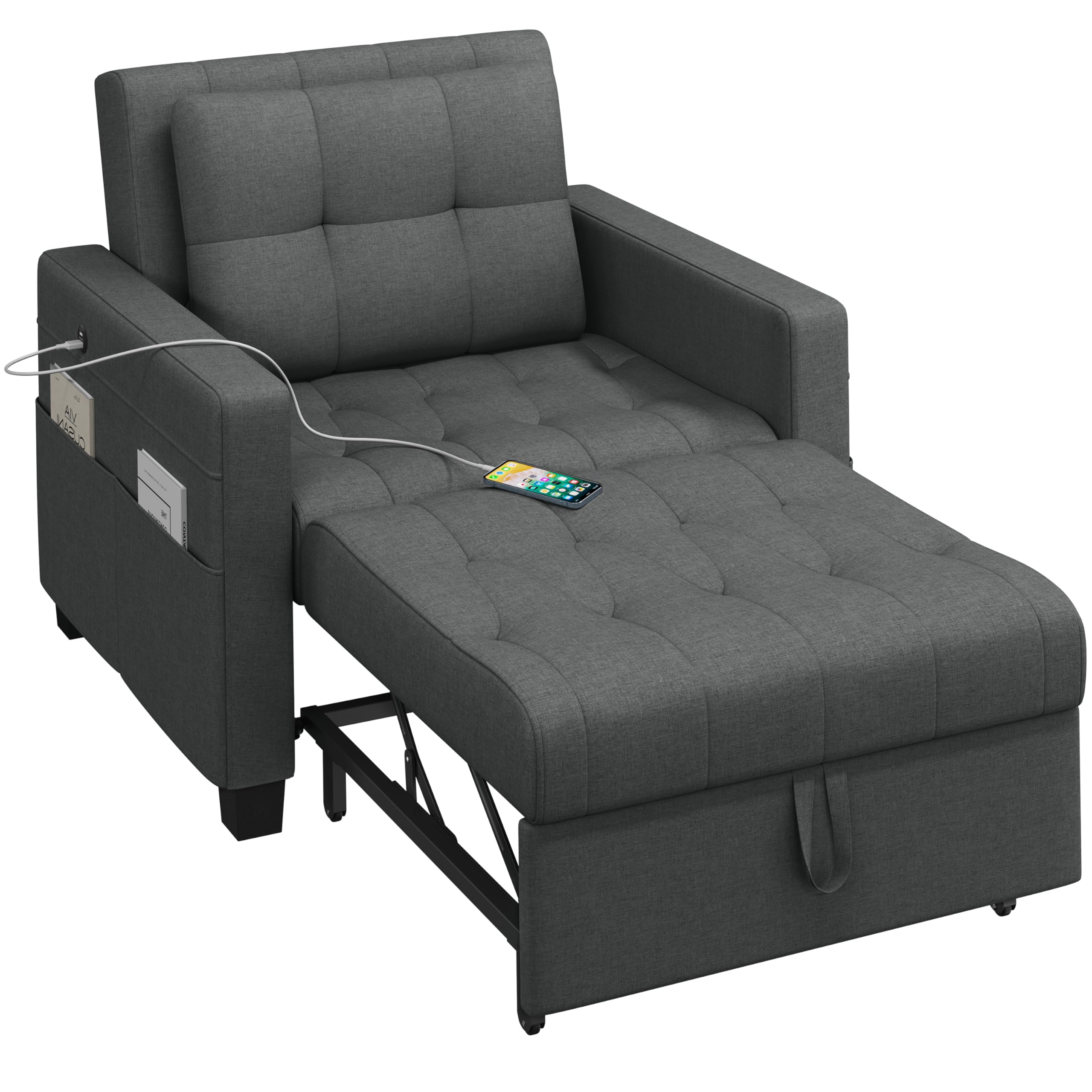 Photo 1 of ***PARTIAL SET***Yaheetech Sleeper Sofa Bed Convertible Sofa Chair Bed Pull Out Sofa Bed with Adjustable Backrest & USB and Type C Charging Ports for Living Room Office Bedroom Apartment, Dark Gray