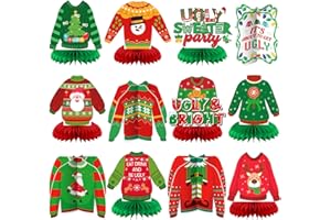 Weekgrat 12 Pieces Ugly Sweater Table Decor Honeycomb Centerpieces for Christmas Winter Party Supplies - 3D Table Toppers Xmas Party Decorations