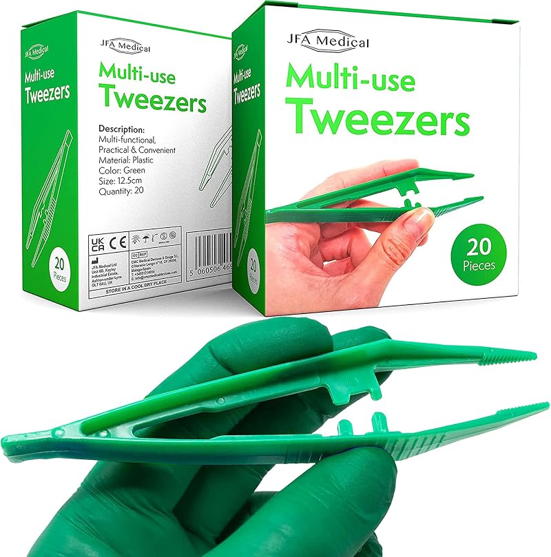 JFA Medical First Aid Disposable Plastic Tweezers 12.5cm Box of 20