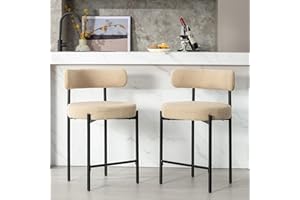 Locus Bono 24'' Boucle Counter Stools Set of 2, Beige Bar Stools with Backs, Counter Height Bar Stools for Kitchen Island/Kitchen Counter, Upholstered Counter Chairs