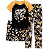 Beezizac Pajamas For Little Big Boys Cozy 3-Piece Soft Short Sleeves Shorts Set & Pants Cool PJ Kid Size 6-18