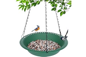 GRJOPRT Hanging Bird Feeder Tray with Drainage Holes for Outside, Rugged Recycled Plastic Wild Bird Feeding Station (10 inch, Green)