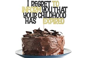 KLIONJOR 18th Black Glitter Cake Topper I regret to inform you that your childhood has expired You're an Adult Birthday Cake Party Add-In (1)