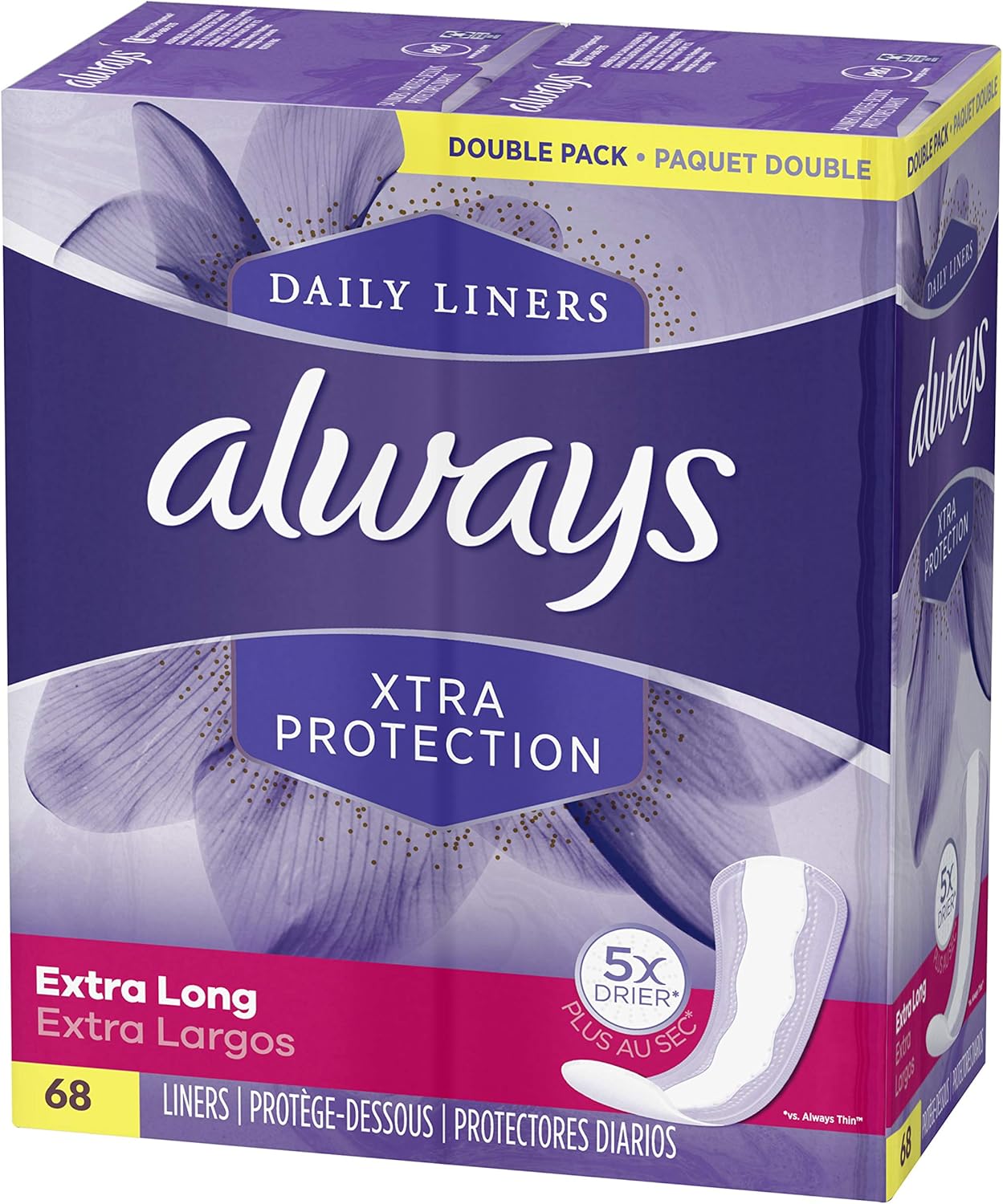 Always Xtra Protection Daily Feminine Panty Liners for Women, Extra Long, Unscented, 68 Count - Pack of 4 (272 Count Total): Health & Personal Care