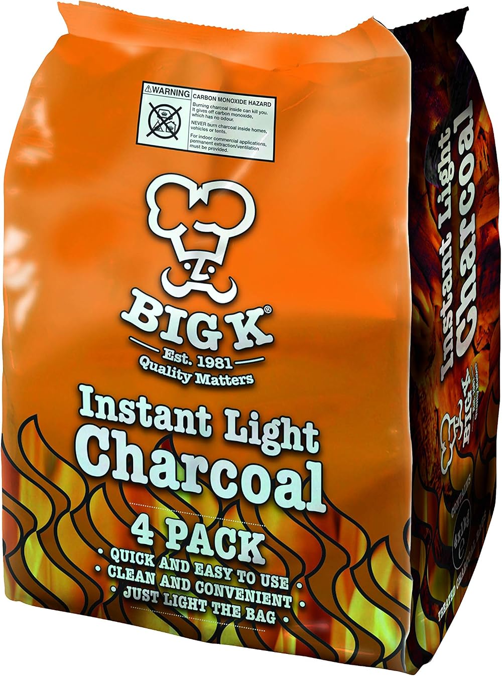 Big K Instant Light Lumpwood Charcoal 4x1kg Bags Instant BBQ Charcoal