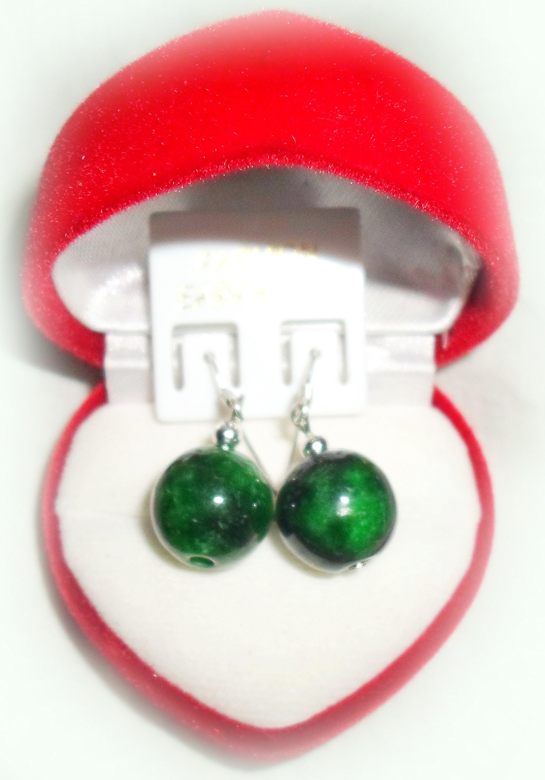 Collectable Maw Sit Sit Jade Earrings 12 mm Beads 8 Grams / 40 Carats 36 mm Long Sterling Silver 92.5