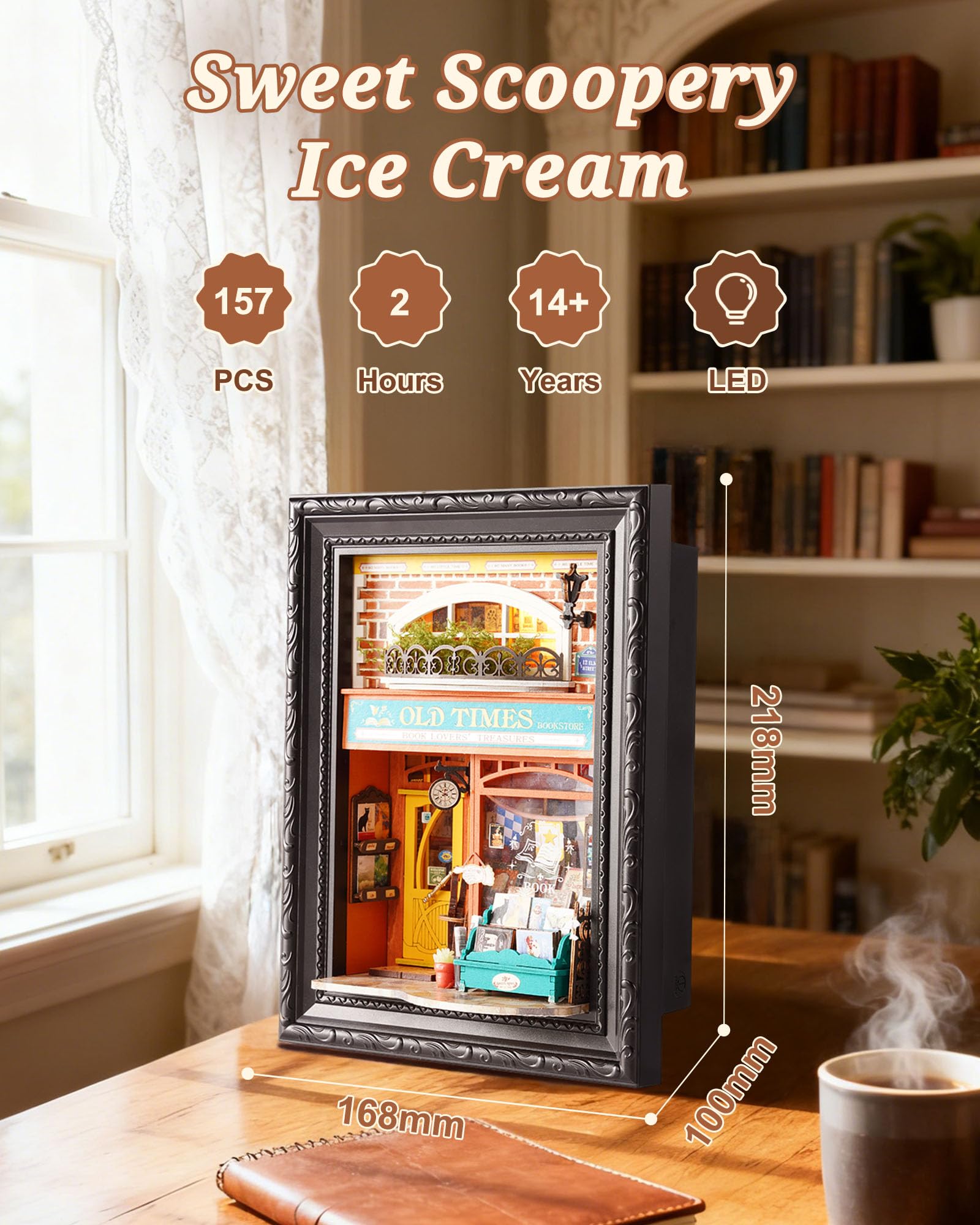 Rolife DIY Miniatur Haus für Erwachsene Wandhängbares Miniatur Puppenhaus mit LED Lichtern Wohnkultur 3D Puzzle Kreatives Geschenk für Erwachsene (Alte Buchhandlung) 3